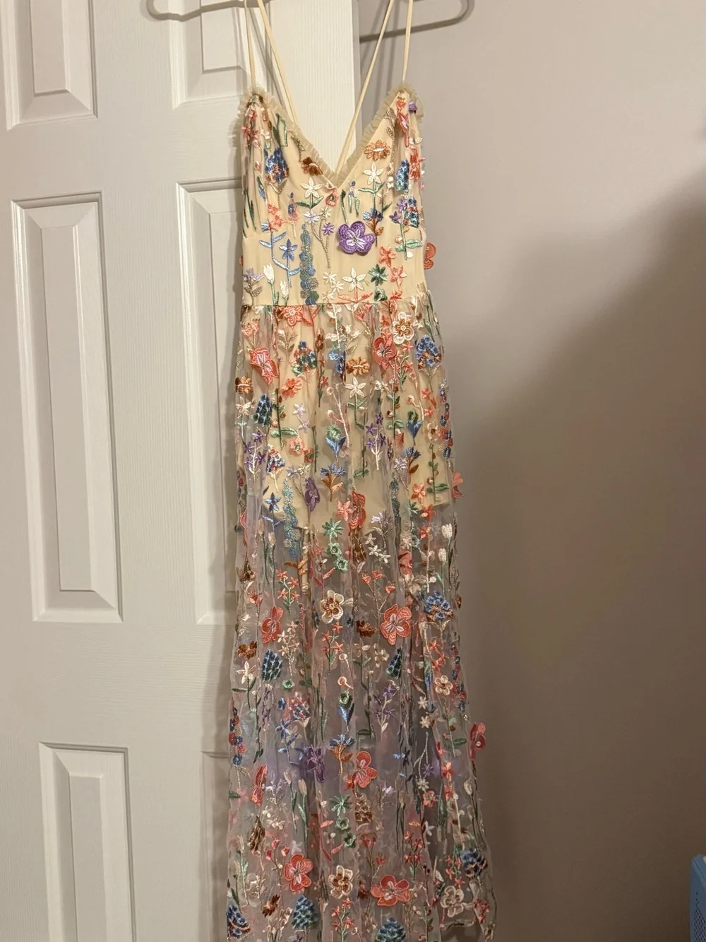 Mahryn Beige 3D Floral Embroidered Midi Bodysuit Dress - Picture 8 of 10